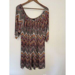 Tiana B Dress 20w  Metallic Gold Chevron Colorful Boho Scoop Neckline Fall Color